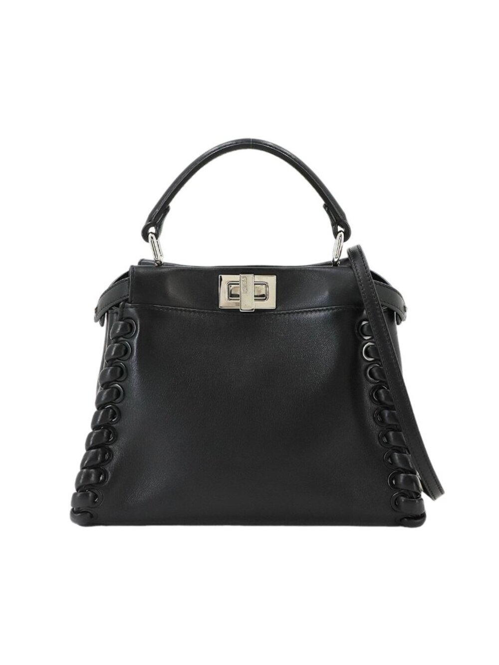 Fendi Mini Peekaboo 2-Way Bag Leather Black Silver